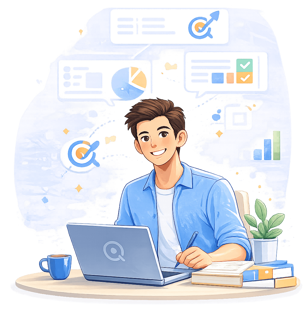 Estudante usando notebook para estudar para concursos